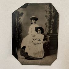 Antique Tintype Photograph Children Girls Matching Hat ID Hazlett Nee Hood Ross picture