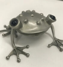 Frog Figurine Fine Pewter Sculpture Stepper Smiling Signed Vintage 4”x3.5”x1.5” picture