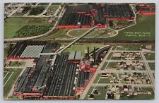 Fisher Body Plant for Pontiac GM Pontiac Michigan Vintage Aerial Linen Postcard picture