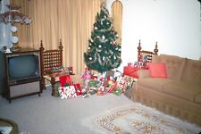1968 Small Christmas Tree Wrapped Presents Living Room MCM Vintage 35mm Slide picture