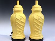 Pair Vintage Pottery Lamps Palm Beach Regency Atomic Yellow 1970s Table picture