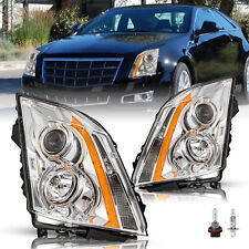 [Halogen Type] For 2008-2014 Cadillac CTS CT-S Chrome Headlights LH+RH w/Bulbs picture