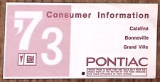 1973 PONTIAC CONSUMER INFORMATION BOOKLET CATALINA BONNEVILLE GRAND VILLE  Z4743 picture