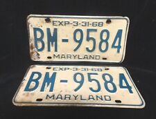 Vintage MARYLAND - 1968 License Plate SET - PAIR Front & Back - Blue & White  picture