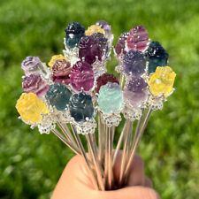 5pc Natural Fluorite Carved Rose Flower Hairpin Quartz Crystal Reiki Healing New picture