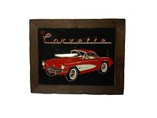 57 Corvette w Chevrolet Red w Glitter Picture in Wooden Frame 15  x 18.5 in.  picture