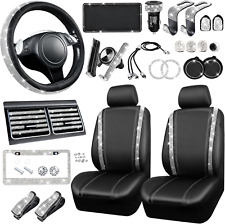 34 PCS Bling Car Accessories Set for Women, Leather Car Seat Covers Steering Whe picture