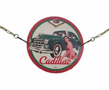 RARE CADILLAC SERVICE PINUP GIRL PORCELAIN GAS OIL PUMP STATION SERVICE AD SIGN picture