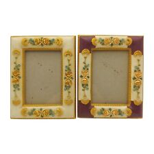 Floral Relief Rose Picture Frame, 2x3 Small vtg Pink Beige Cottagecore Victorian picture