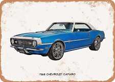 Classic Car Art - 1968 Chevrolet Camaro Oil Painting - Rusty Look Metal Sign 2 picture