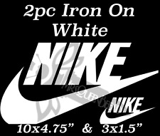 2pc Lot XL Set Iron On WHITE HTV Nike Word & Tic 10x4.75” & 3x1.5” XL Set picture