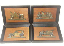 Vintage Brass Plaques Antique Cars 4pc Set Ford Model T Cadillac Buick Chevrolet picture