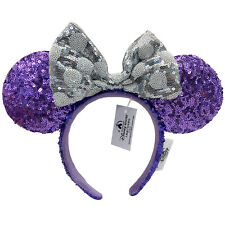 DisneyParks Silver Sequin Minnie Mouse Bow Purple Sequins Ears Headband Ears US picture