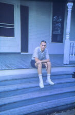 Vintage Photo Slide 1968 Man Sitting Porch Posed Socks picture