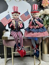 CYNTHIA ROWLEY 4TH OF JULY Set of 2 ELF DOLL SHELF SITTER 24” picture