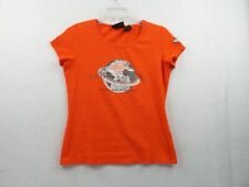 Harley Davidson Womens Orange T Shirt Size Small 100 Years of Great Motorcycles picture