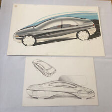 Vintage Concept Car Styling Art Design Illustration Lot of 2x Signed 1984 Ford picture