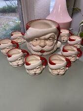 Vintage  Santa Claus Ceramic Punch Bowl w/ Ladle and 8 Cups Jamar Mallory picture