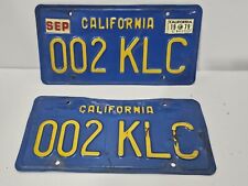 Vintage 1970s 1980s California CA Blue License Plates Unrestored PAIR “002 KLC” picture