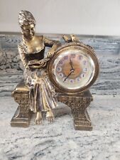 European Vintage Style Table Ornate Style Brass Solid Lady Reading Book Clock picture