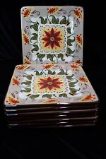 TABLETOPS GALLERY ODESSA FLORAL DOTS BEIGE BORDER 8 SQUARE SALAD PLATES 8 8 1/8