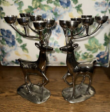 Vintage Pair Chrome Reindeer Candle Holder Deer 6 Candle Antler Figurine picture