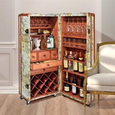 Vintage Style Wardrobe Turned Full Cocktail Bar Map of the World Steamer Trunk picture