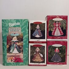 Lot of 5 Hallmark HOLIDAY BARBIE Christmas Ornaments & Stocking Hanger 1995-1998 picture