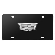 Cadillac New Crest 3D Chrome Logo on Black Stainless Steel License Plate picture