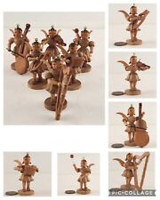 6 Pc Erzgebirge Wood Winged Angel Orchestra Playing Instruments Vintage 2½