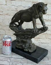Jaguar Sculpture Leopard Cougar Big Cat Collector Wildlife Bronze Statue Deco NR picture