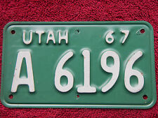 1967 67 UTAH MOTORCYCLE LICENSE PLATE # A 6196 picture