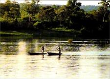 Zambia, Africa  ZAMBEZI RIVER  Men Paddling Boats Upstream   4X6 Postcard picture