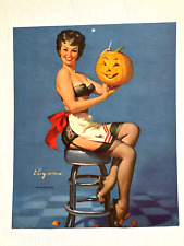 1964 Pinup Girl Halloween Picture by Elvgren - Carving Pumpkin in Sexy Lingerie picture