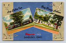 c1952 Bayview Rt 2 Motels Log Cabin Inn Bay Breeze Cabins Sandusky OH Postcard picture