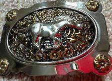 Vintage Mustang Horse Silver Nickel Belt Buckle. Filigree Cut. picture