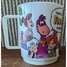 1988 Deka Plastics Flintstones Vitamins Cup, White, Bright Colors, Handle, GUC picture