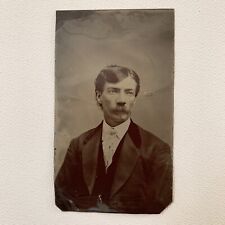 Antique Tintype Photograph Handsome Man Mustache Kind Eyes ID John Hood picture