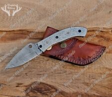 CUSTOM HANDMADE DAMASCUS Steel Pocket Folding Knife, Hand Forged Hunting/Camping picture