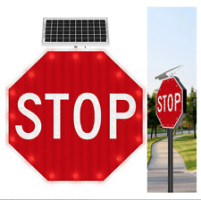24'' Stop Sign Solar Powered LED Blinking Reflective Street Traffic Warning Sign picture