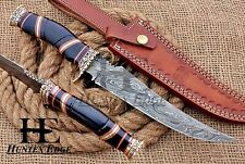HUNTEX Custom Handmade Damascus Steel 330mm Long BuffaloHorn Hunting Bowie Knife picture