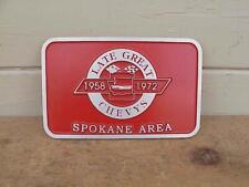 Vintage Late Great Chevy Club Plaque Spokane WA 1958-1972 picture