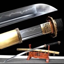 Military Japanese Sword Samurai Katana T10 Steel Clay Tempered Blade Brass Saya picture