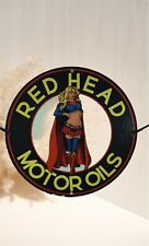 RARE RED HEAD MOTOR OIL PINUP SUPER GIRL PORCELAIN GAS OIL STATION GARAGE SIGN picture