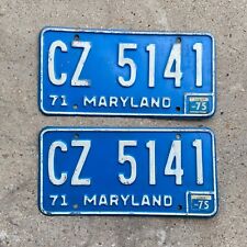 1975 Maryland License Plate Pair CZ 5141 YOM DMV Clear Ford Chevy Pontiac 1971 picture
