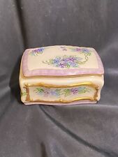 ANTIQUE FLORAL HAND PAINTED TRINKET BOX SIGNED MJP picture