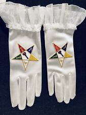New OES Worthy Matron Eastern Star Satin Gloves with Chiffon cuff  picture