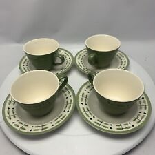 Vintage 1960s Homer Laughlin Green Leaf and Diamond 8 Pc. Cup And Saucer Set picture