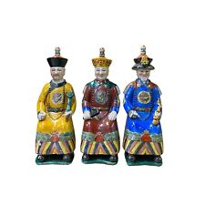 Chinese Color 3 Sitting Ching Qing Emperor Kings Figure Set ws2003 picture