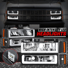 [U-LED DRL] For 88-93 Chevy C/K Headlight+Bumper Signal+Corner Lamps Black/Amber picture